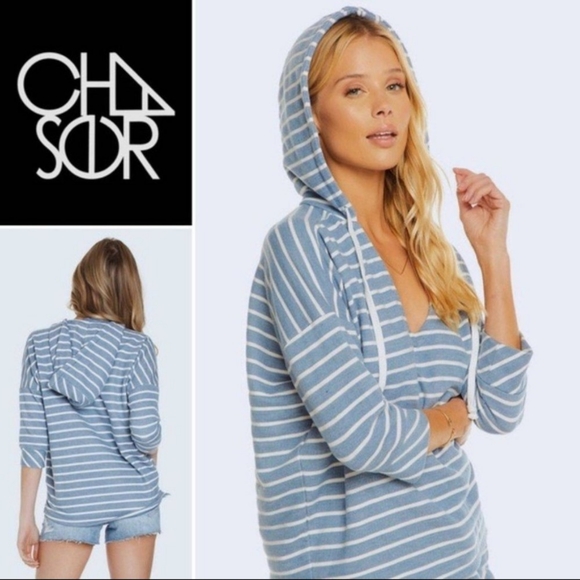 Chaser Sweaters - CHASER French Terry Striped Pullover Hoodie